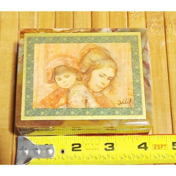 Vtg 1985 EDNA HIBEL Mother And Child Blood Stone Marble Artwork Trinket Box 3x4" - Picture 11 of 11